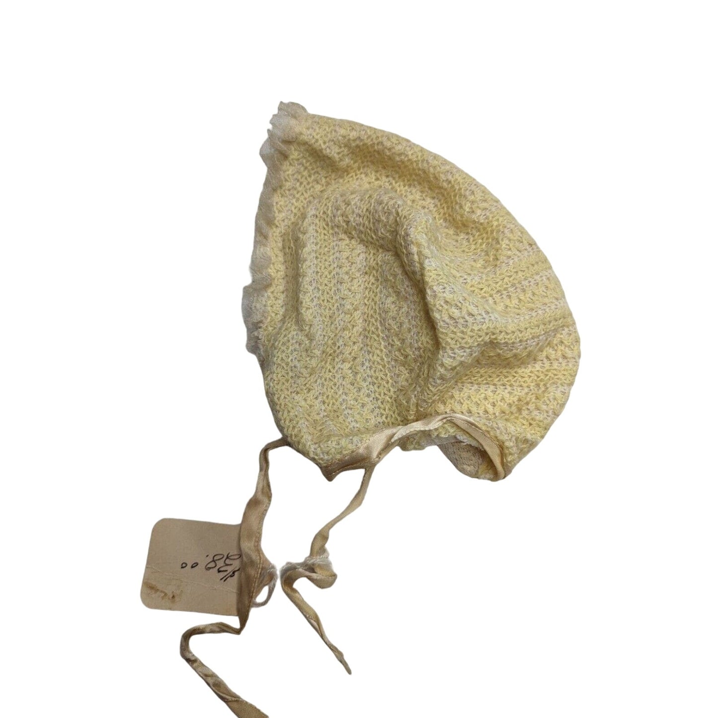 Vintage 1930s Baby Bonnet Acrylic Yellow and White
