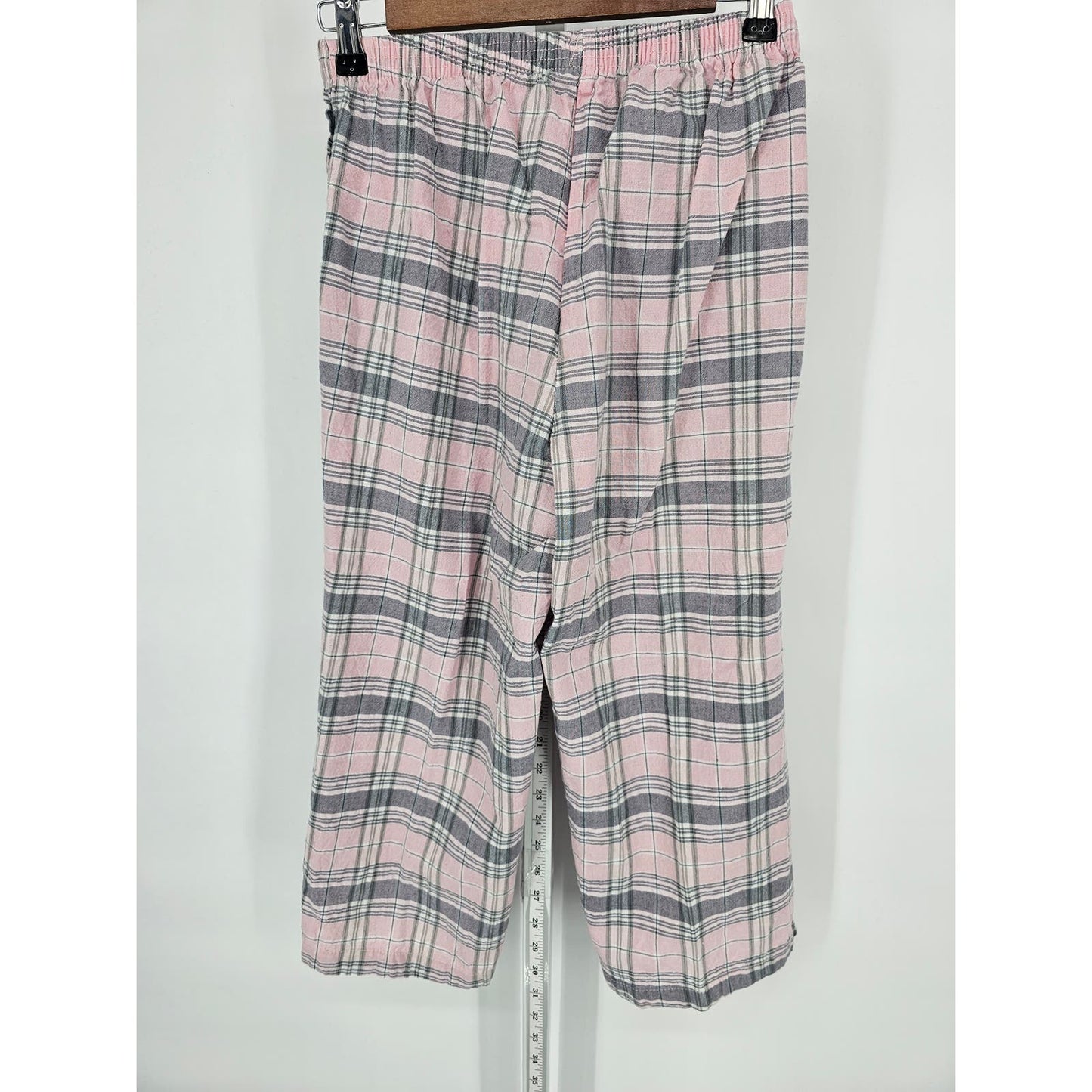 Bocabay Womens Sz 8 Pull On Capri Length Pants Pink Gray Plaid 100% Cotton