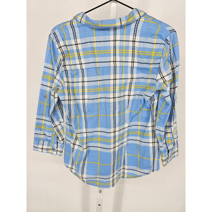 New York & Company womens Sz S Long Sleeve Button Up Plaid Shirt Light Blue