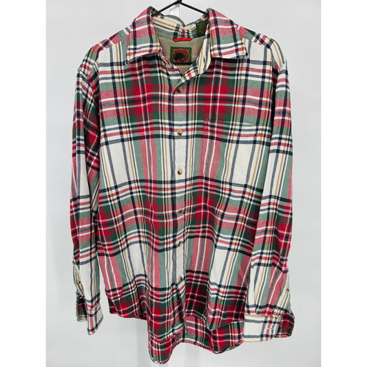 Boston Traders Mens Sz M Long Sleeve Button Up Cotton Shirt Red Green Plaid