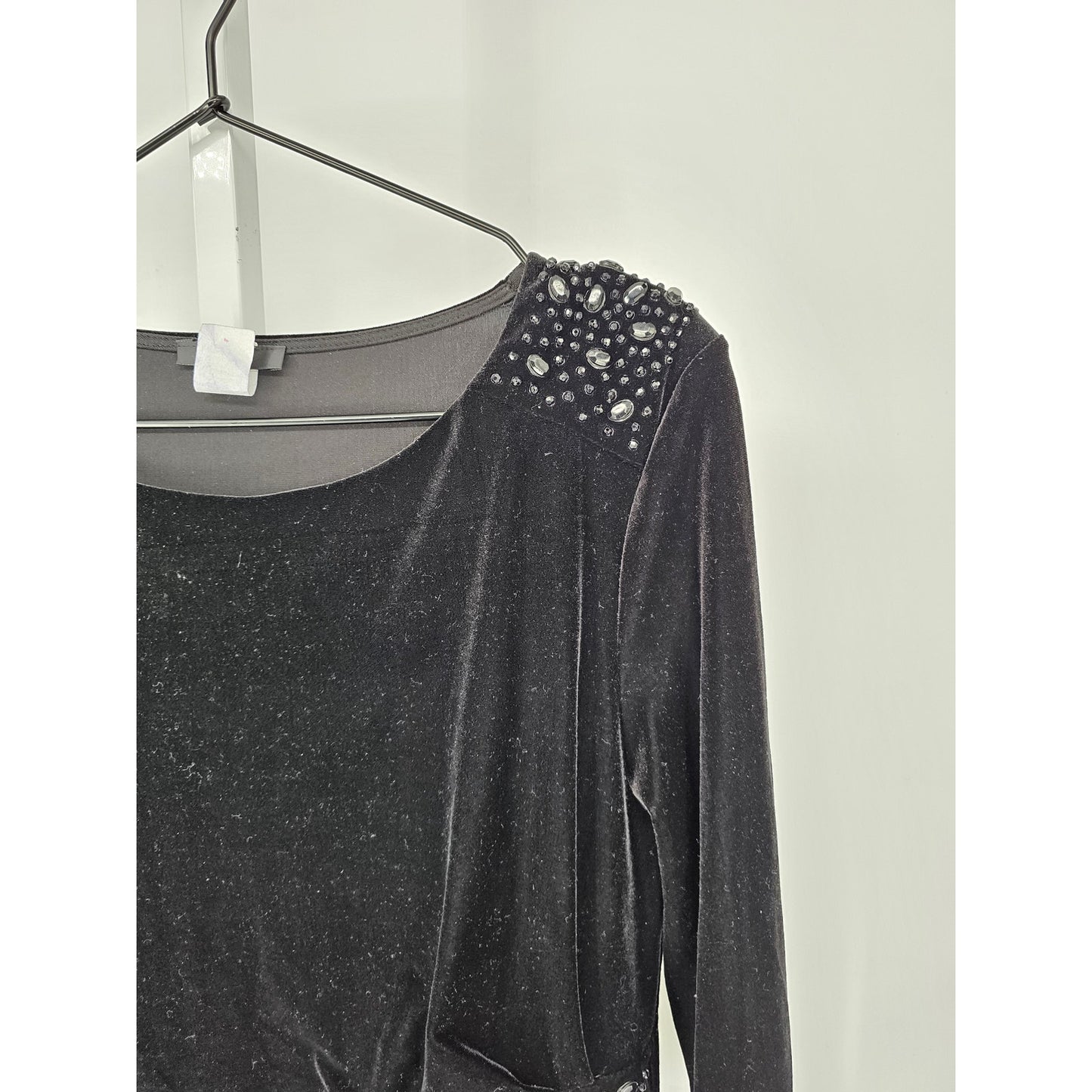 MSK Womens Sz 10 Long Sleeve Knee Length Formal Dress Black Velvet Beaded