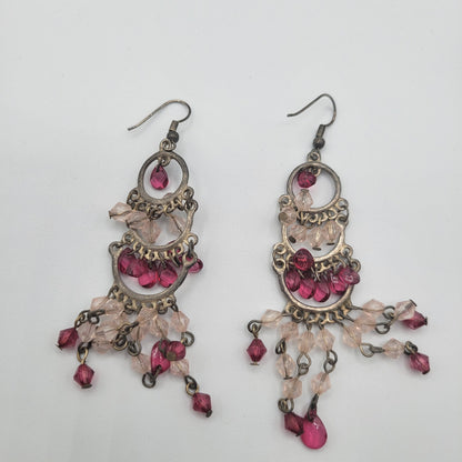 Vintage BARCS Silver TONE Amber Orange Glass CABOCHON Clip ON Earrings