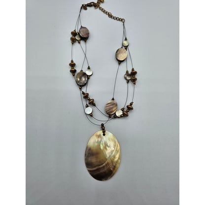 Chicos Mother of Pearl Multi Strand Necklace Oval Beads Wire String