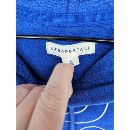 Aeropostale Womens Sz S Pullover Hoodie Sweatshirt Cropped Blue White