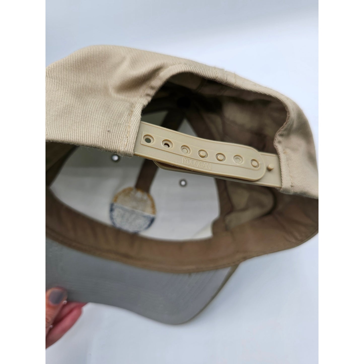 Farmers Merchants Bank FMB Hat Cap Beige Adult Used Snapback Embroidered