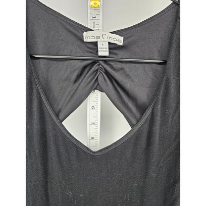 Moa Moa Womens Sz L Open Back Short Sleeve Maxi Dress Solid Black Vintage Y2K