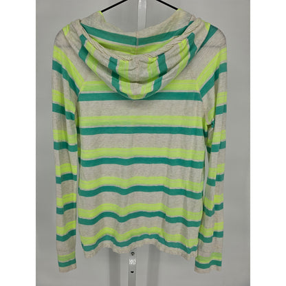 American Eagle Womens Sz M Lightweight Hoodie Neon Green Gray Striped