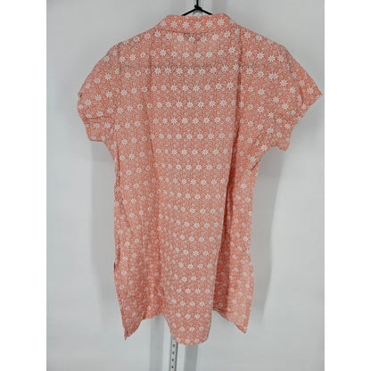 Neerus Womens Sz XL Short Sleeve Tunic Top T Shirt Embroidered Light Pink Salmon