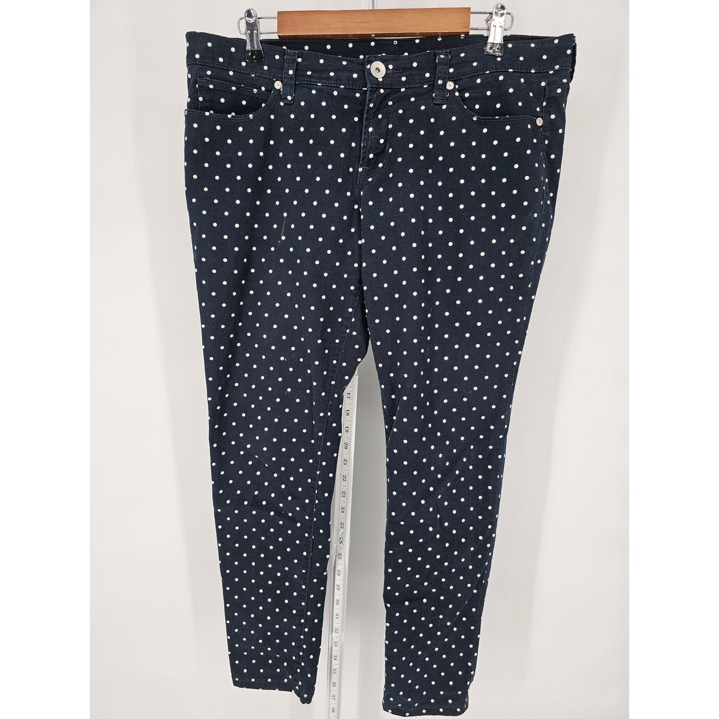 JCP JcPenney Womens Sz 14 (32) Skinny Jeans Black White Polka Dot