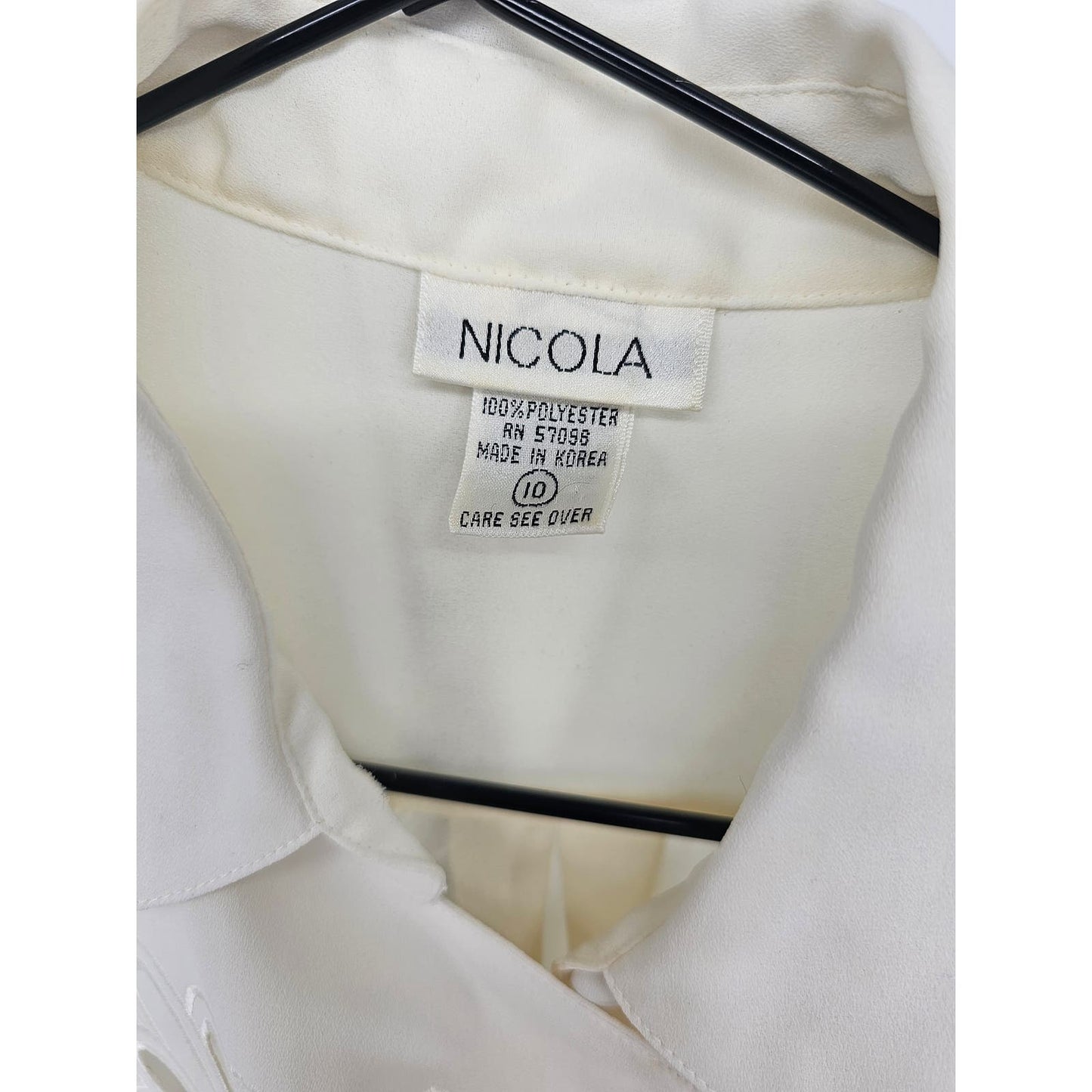 Vintage 1980s Nicola Womens Sz 10 Button Up Formal Blouse White Collared