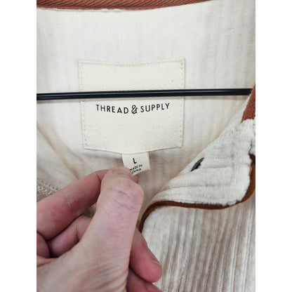 Thread & Supply Womens Sz L Snap Front Corduroy Shacket Cream Brown