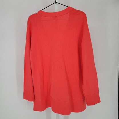 J Jill Womens Sz M Button Up V Neck Cardigan Sweater Knit Coral Pink Cotton