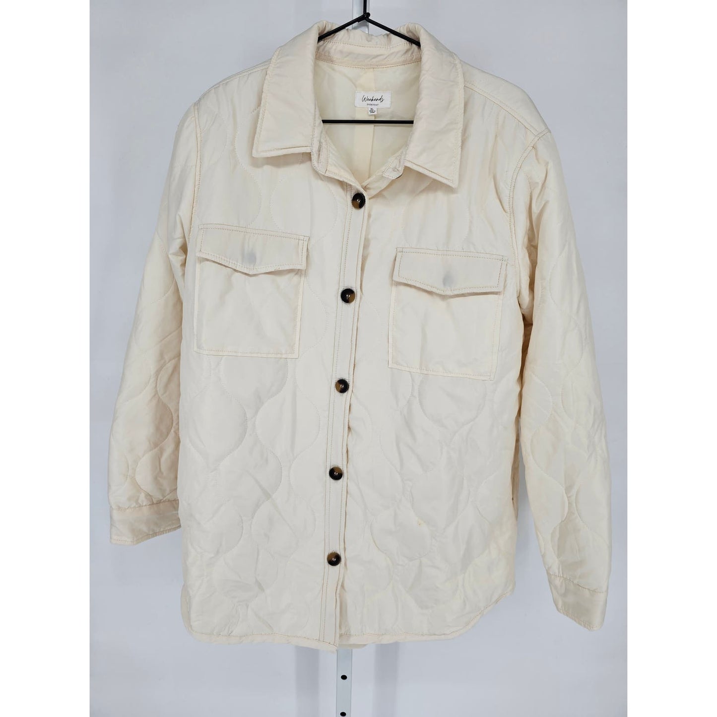 Weekends Everyday Womens Sz XL Quilted Button Up Jacket Ivory Puffer