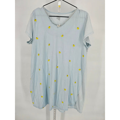 Secret Treasures Womens Sz L Knee Length Cotton Nightgown Blue Embroidered Ducks