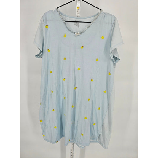 Secret Treasures Womens Sz L Knee Length Cotton Nightgown Blue Embroidered Ducks