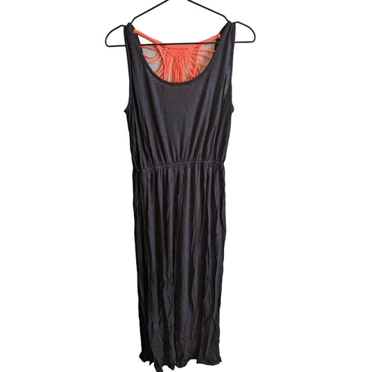 Pink Rose Womens Sz L Gray and Orange Strappy Midi Dress Jersey Knit