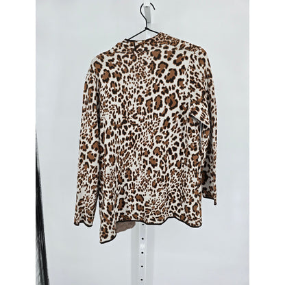 Allison Daley Womens Sz M Open Front Cardigan Sweater nit Animal Print NEW