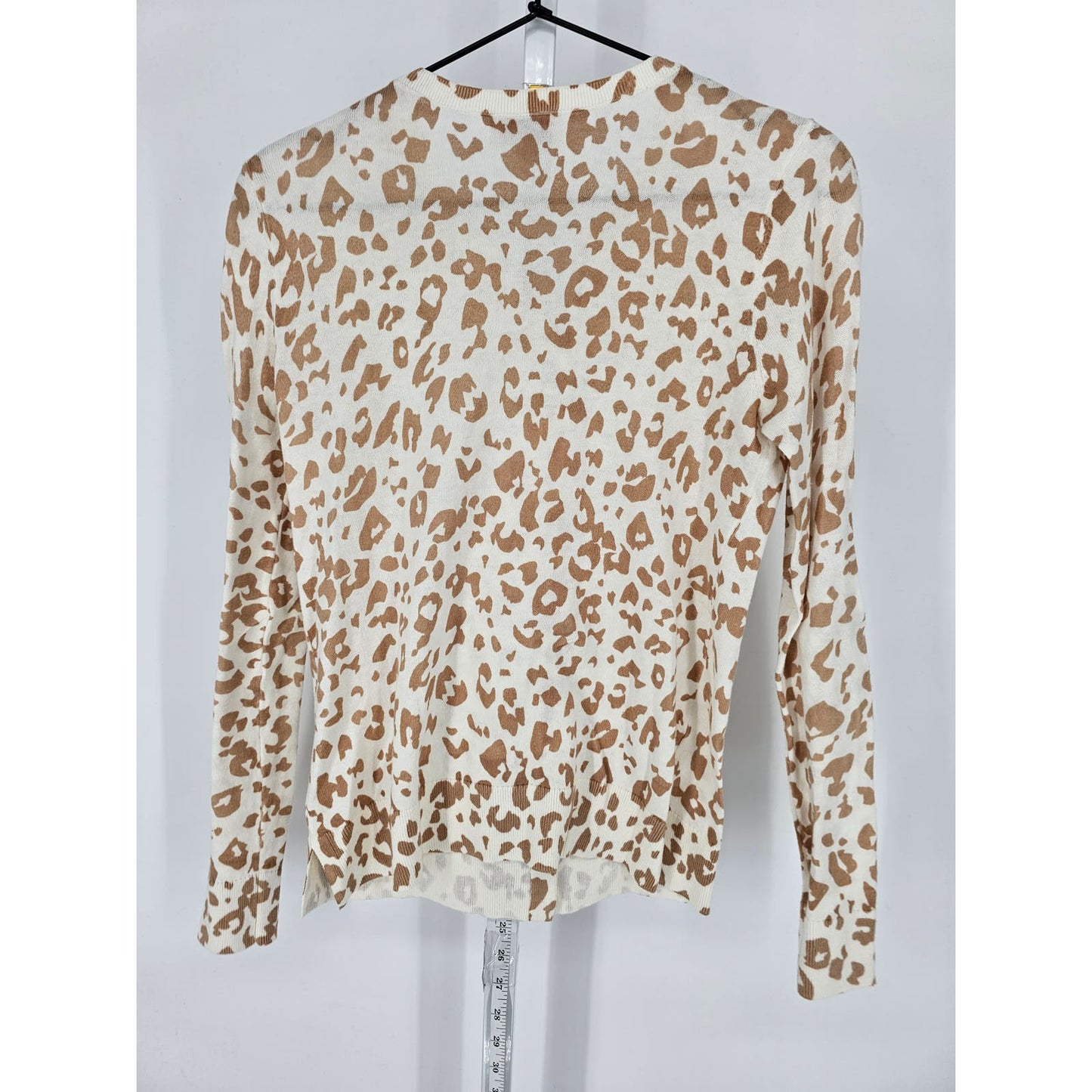 LOFT Womens Sz XS Lightweight Button Up Cardigan Sweater Leopard Print Beige