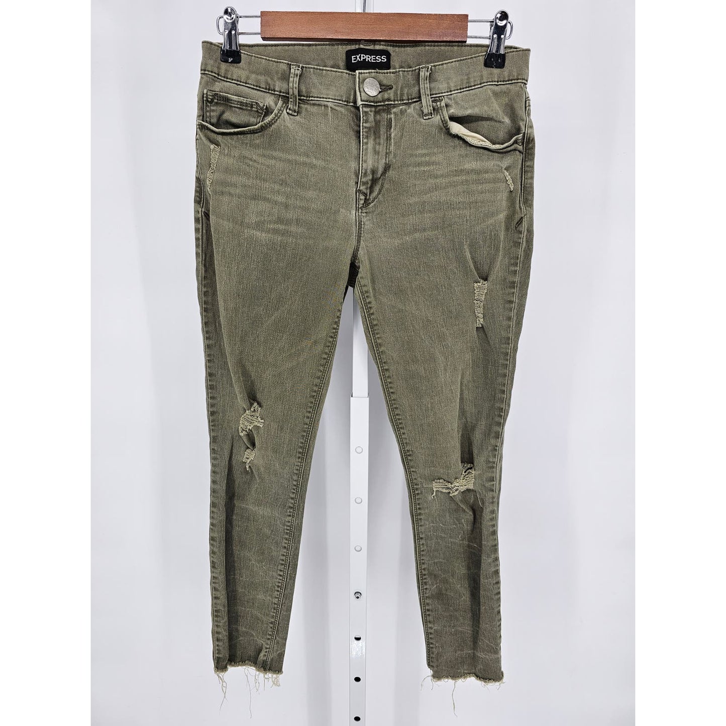 American Eagle Womens 6 Next Level Stretch Jegging Jeans Olive Green Distressed