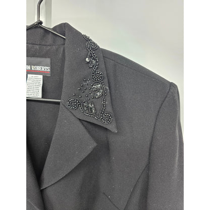 Vintage John Roberts Womens Sz 8 Blazer Jacket Black Beaded Collar