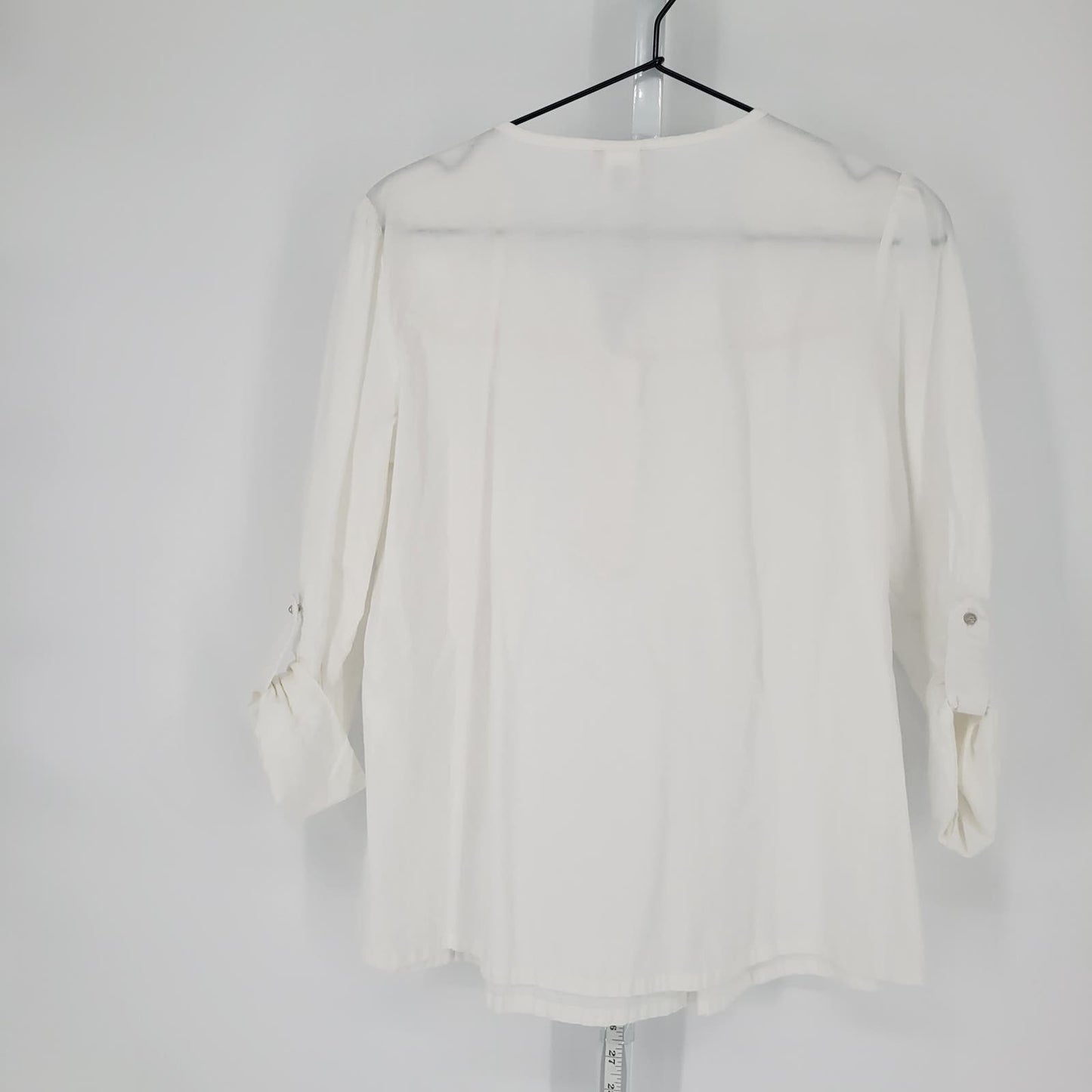 American Sweetheart Womens Sz S Tab Sleeve Blouse White Lace neckline