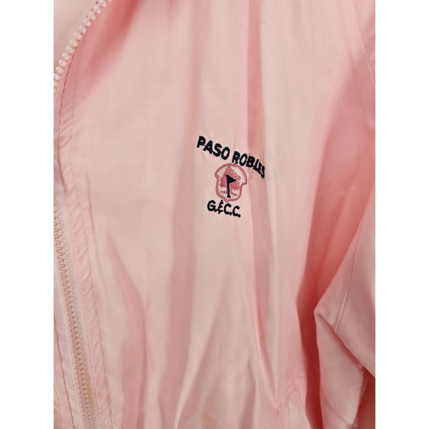 Vintage La Mode Womens Sz L Light Pink Zip Up Satin Jacket Paso Robles 1970s