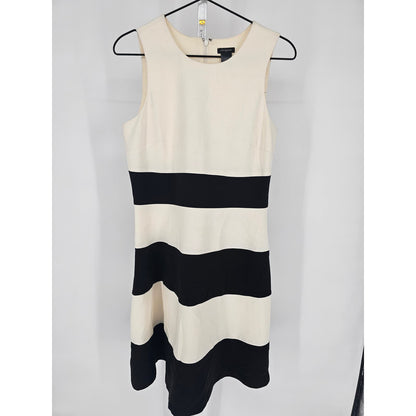 Ann Taylor Womens Sz 4 Knee Length Sleeveless Career Dress Cream Black Striped