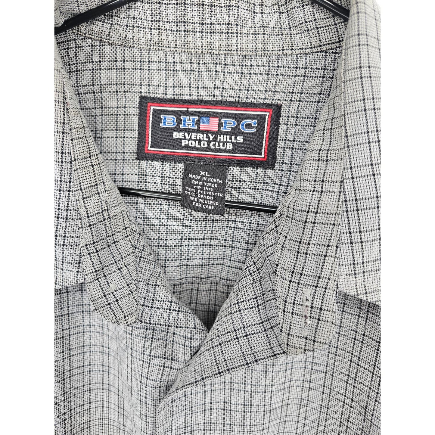 Beverly Hills Polo Club Mens Sz XL Long Sleeve Button Up Dress Shirt Gray Plaid