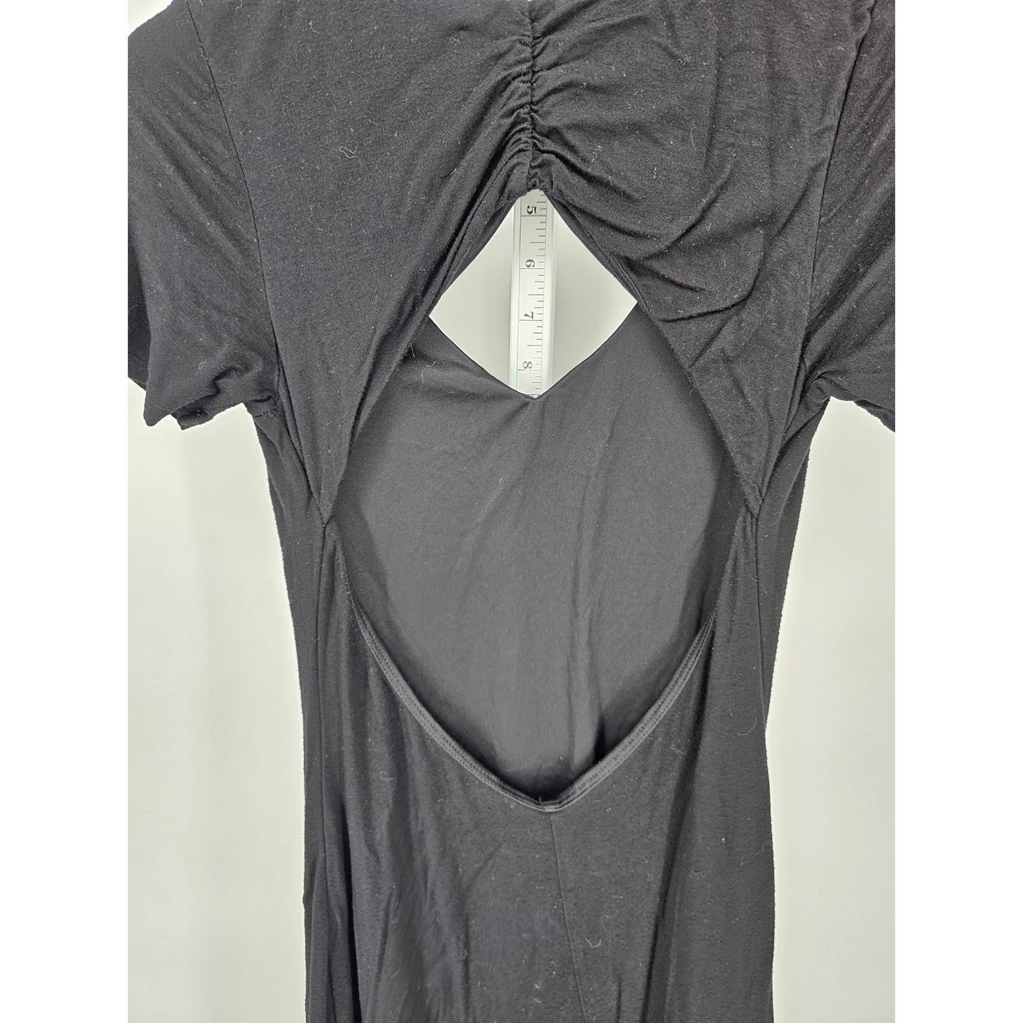 Moa Moa Womens Sz L Open Back Short Sleeve Maxi Dress Solid Black Vintage Y2K