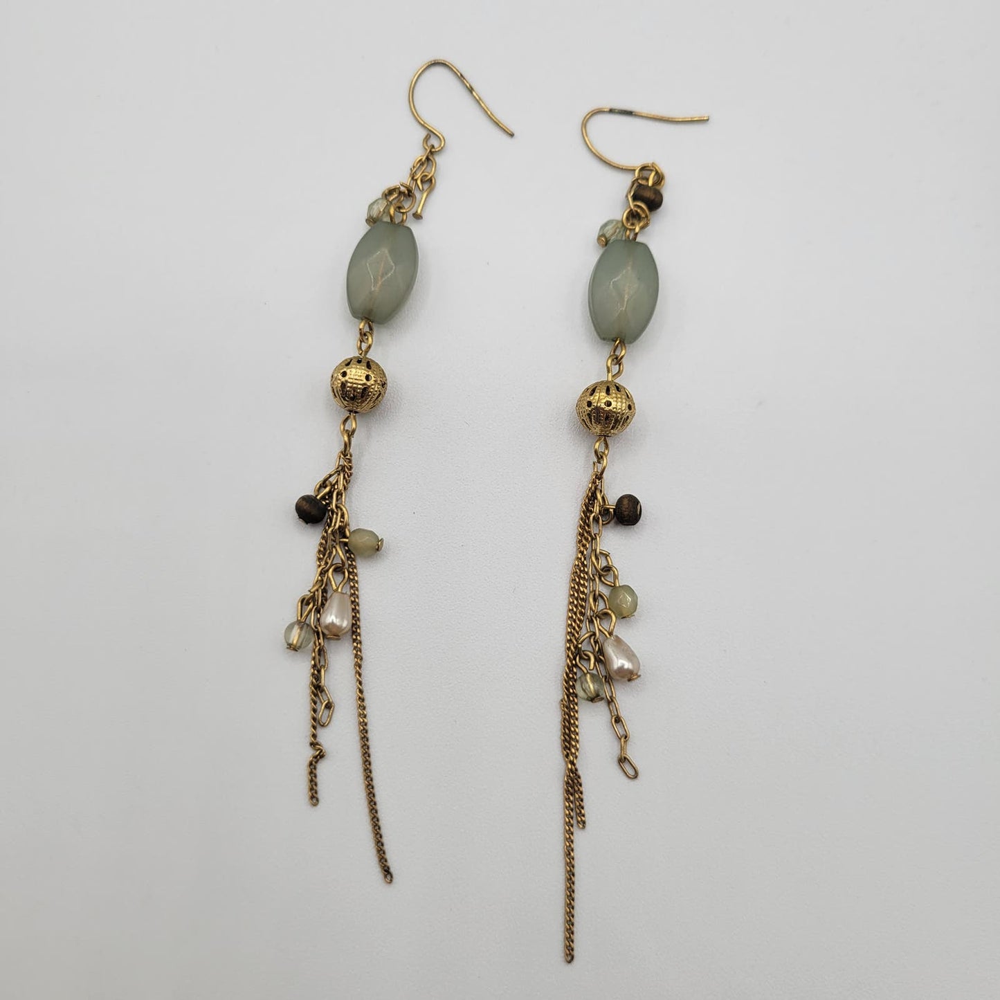 Vintage Y2K French Hook Earrings Dangle Gold Beaded Boho Style