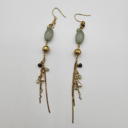 Vintage Y2K French Hook Earrings Dangle Gold Beaded Boho Style