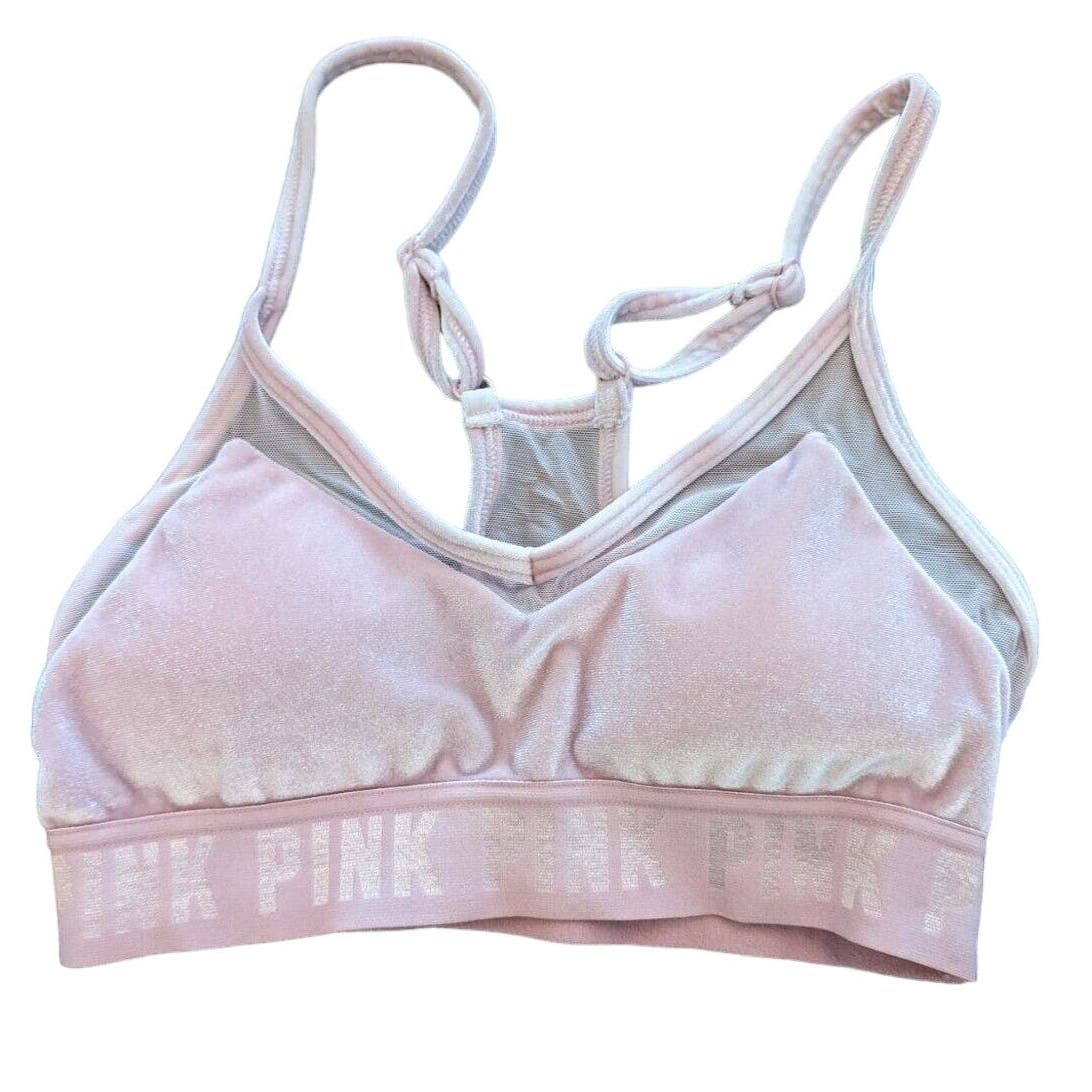 Pink by Victorias Secret Womens Sz XS Bralette Light Pink Velvet