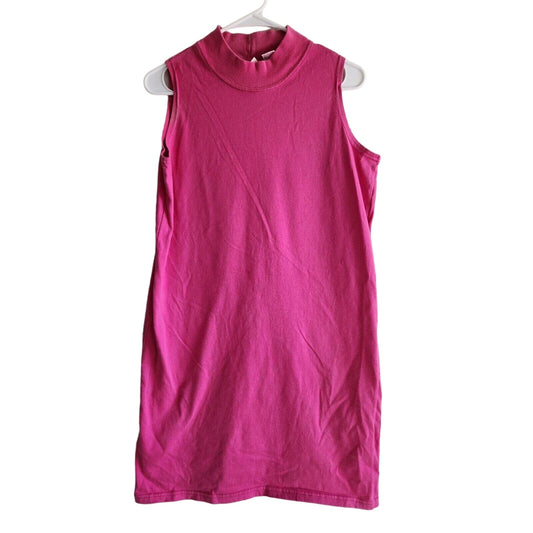 Vintage 1970s Justin Allen Sz M Knee Length Shirt Dress Pink Faux Turtleneck