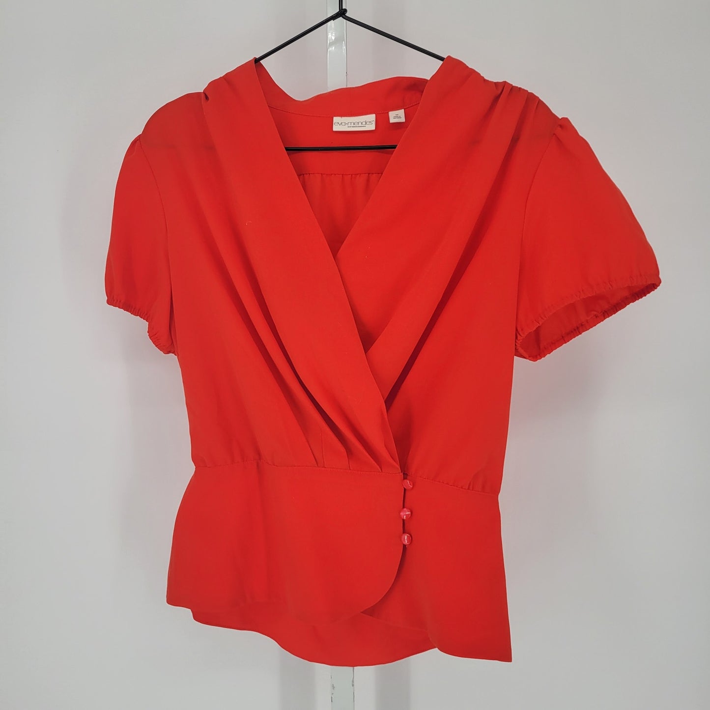 Eva Mendes Womens Sz M Short Sleeve V Neck Blouse Dark Coral Orange