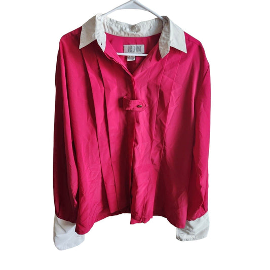 Vintage 1980s Josephine Womens Sz 14 Long Sleeve Button Down Blouse Hot Pink