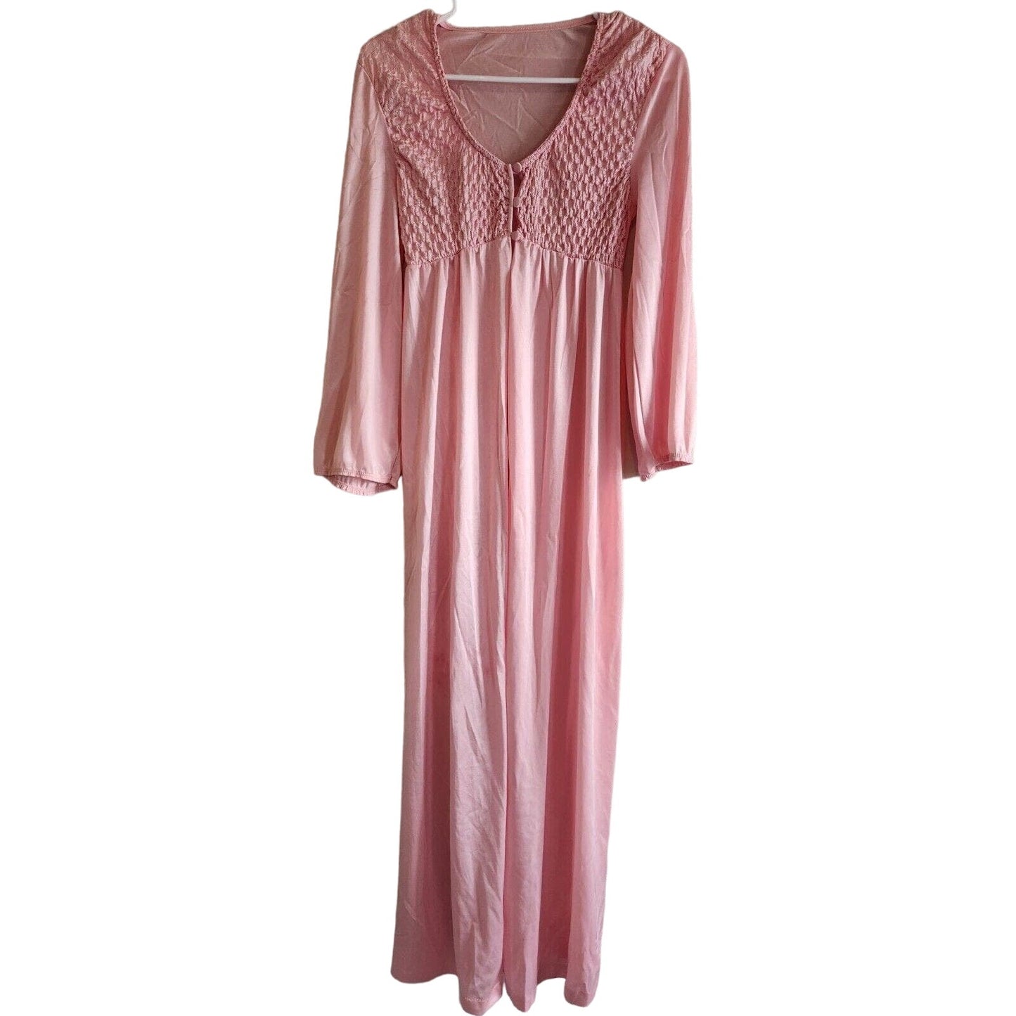 Vintage 1970s Kayser Womens Sz S Light Pink Nylon Open Front Gown