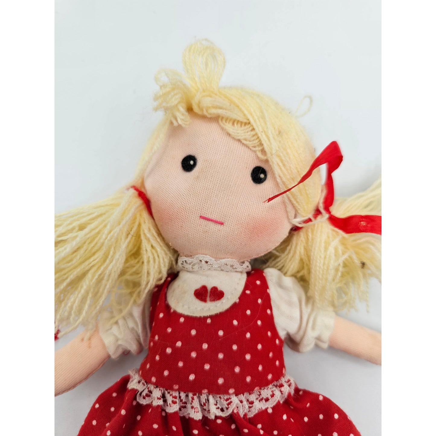 Vintage 1980s Rag Doll Yarn Hair Red Polka Dot Dress Jerry Elsner