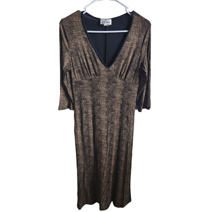 Vintage 1990s es.se Womens Sz M Long Sleeve Slinky Maxi Dress Snakeskin Print