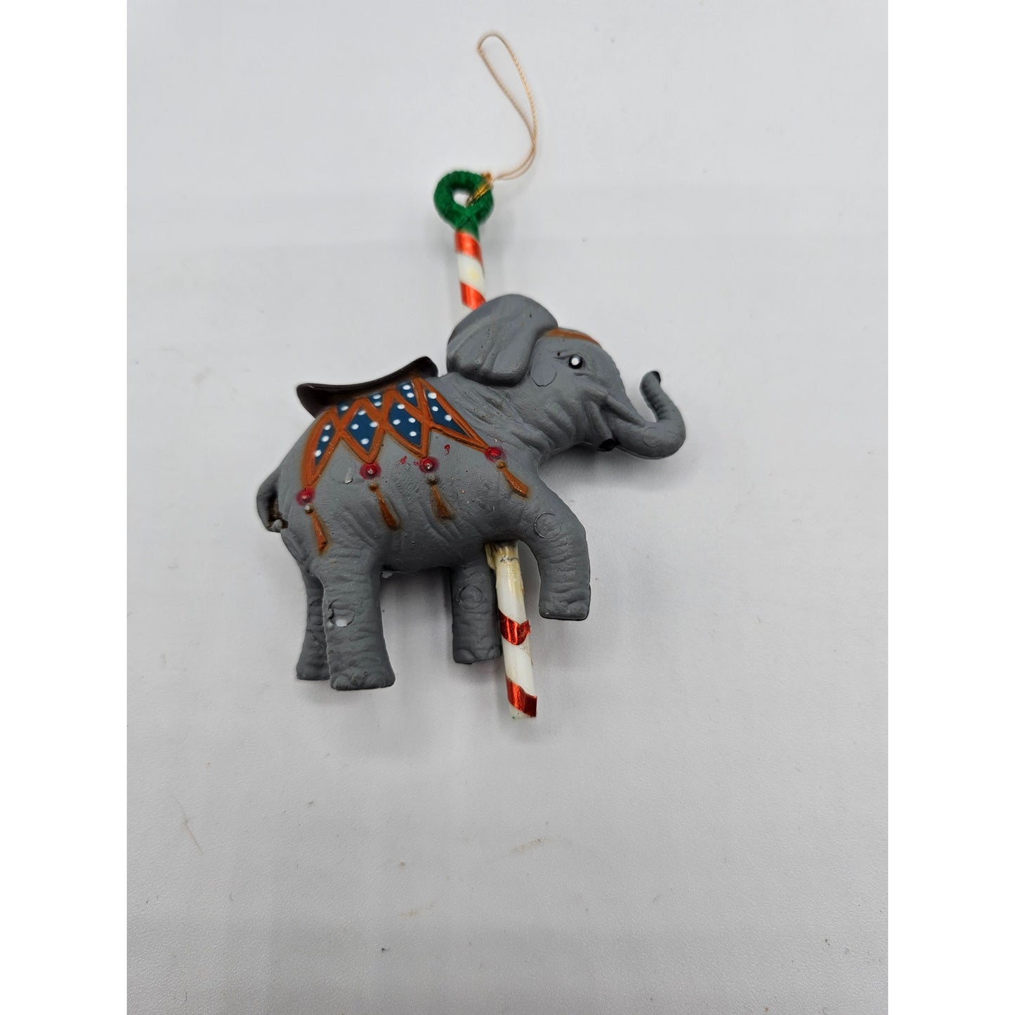 Vintage Carousel Elephant Hand painted Christmas Ornament Trunk Up Good Luck