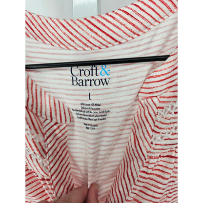 Croft & Barrow Womens Sz L Sleeveless Cotton Blouse Pink White Striped