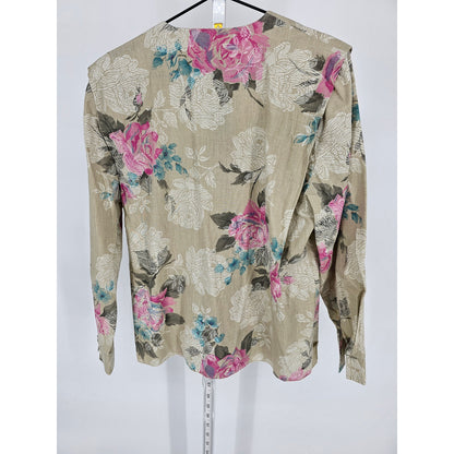 Vintage 1960s Womens Sz L Buton Blazer Kacet Beige Floral High Neckline