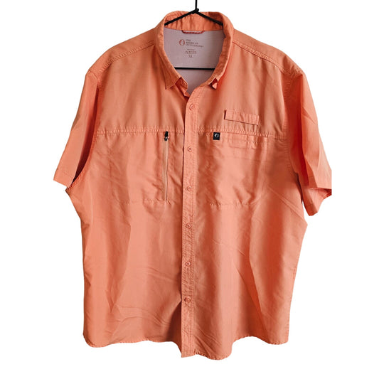 American Outdoorsman Mens Sz XL Short Sleeve Vented Fishing Shirt Light Orange