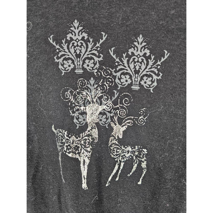 Croft & Barrow Womens Sz M Classic Long Sleeve Tee Black Silver Deer Print