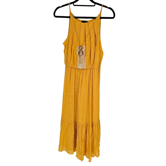 Tacera Womens Sz M Maxi Length Sleeveless Dress Mustard Yellow Gold NEW