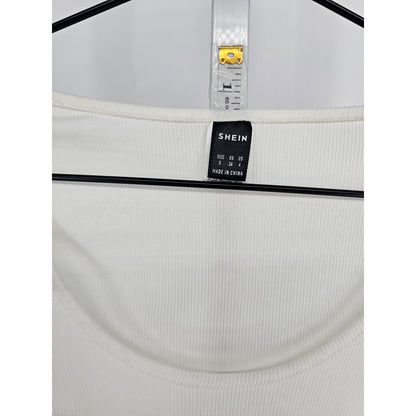 Shein Womens Sz S Long Sleeve Above Knee Dress White Ribbed Tie Side