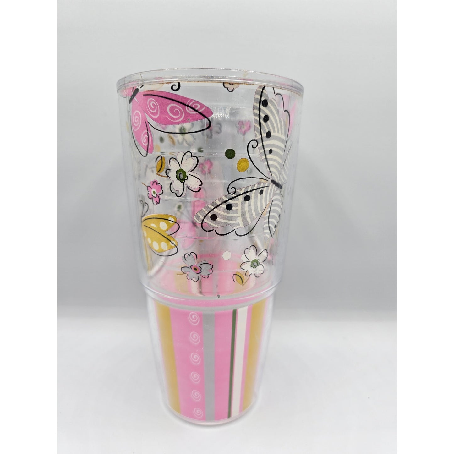Tervis Insulated Plastic Tumbler NO LID Pink Butterfly Floral Print