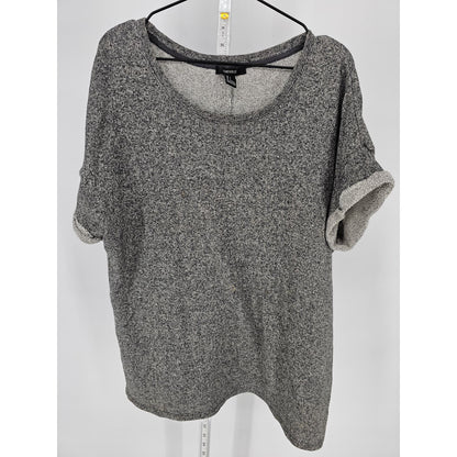 Forever 21 Womens Sz L Short Sleeve Thick Knit Top Gray Scoop Neck