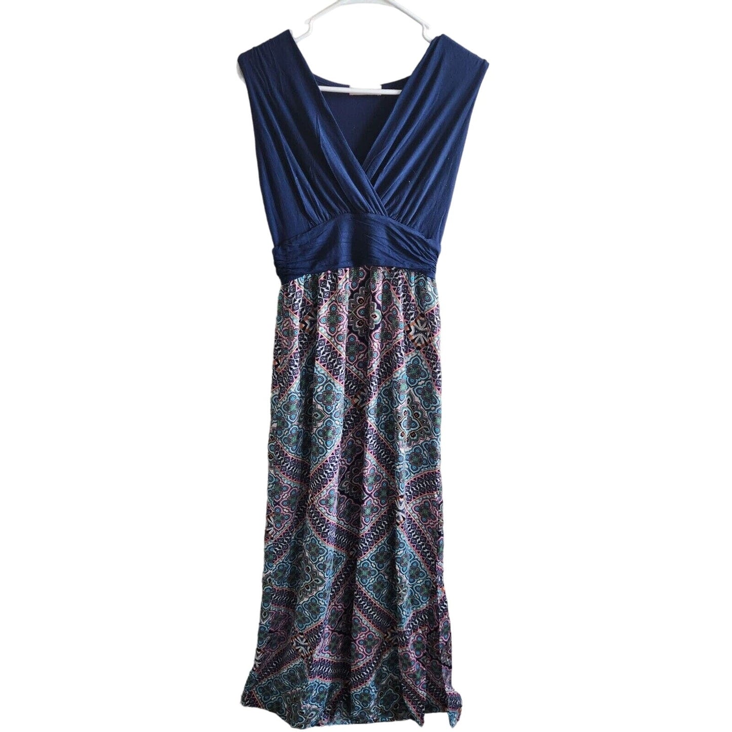 Gilli USA Womens Sz M Maxi Dress Blue V Neck Casual