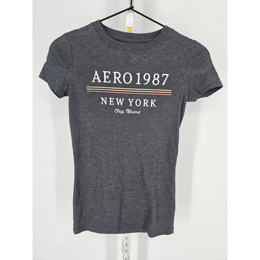 Aeropostale Womens Sz XS Classic Crew Neck T Shirt Dark Gray Spellout Y2K