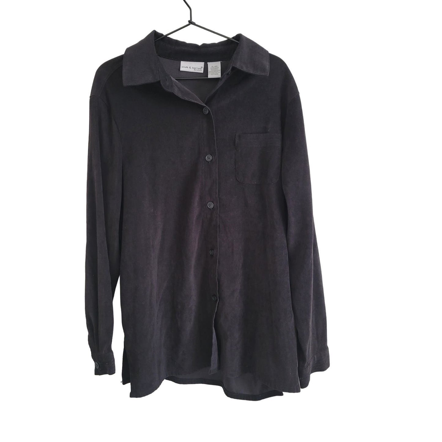 Croft & Barrow Womens Sz XL Long Sleeve Button Up Shirt Suede Feeling Black